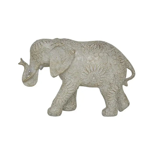 White Polystone Eclectic Elephant Sculpture
