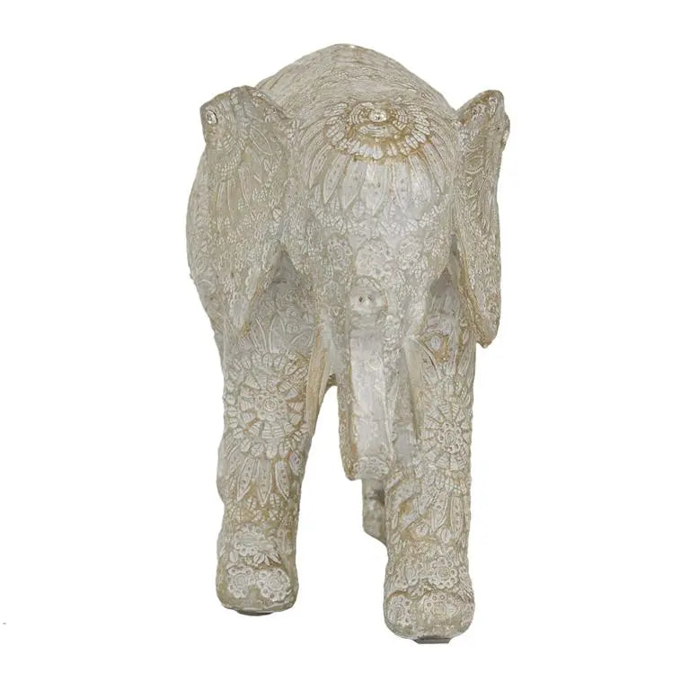 White Polystone Eclectic Elephant Sculpture