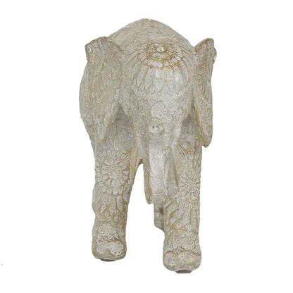 White Polystone Eclectic Elephant Sculpture