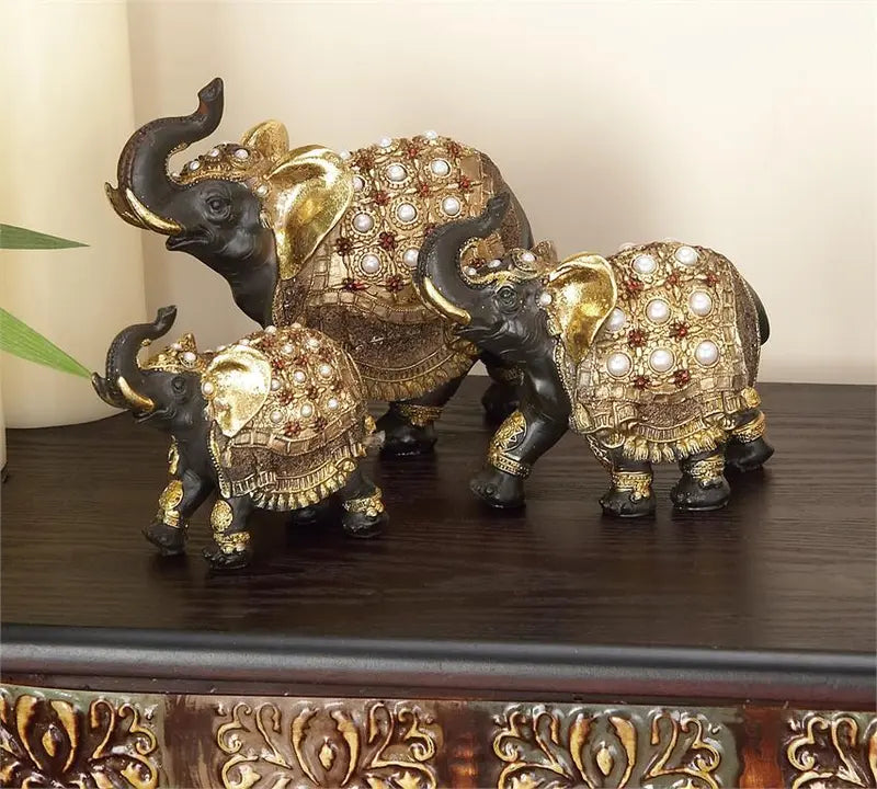 Gold Polystone Eclectic Elephant Sculptur