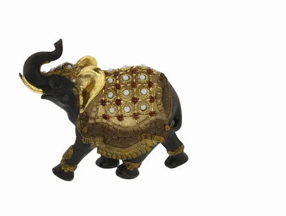 Gold Polystone Eclectic Elephant Sculptur