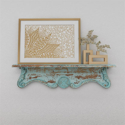 BLUE WOOD SCROLL 1 SHELF WALL SHELF