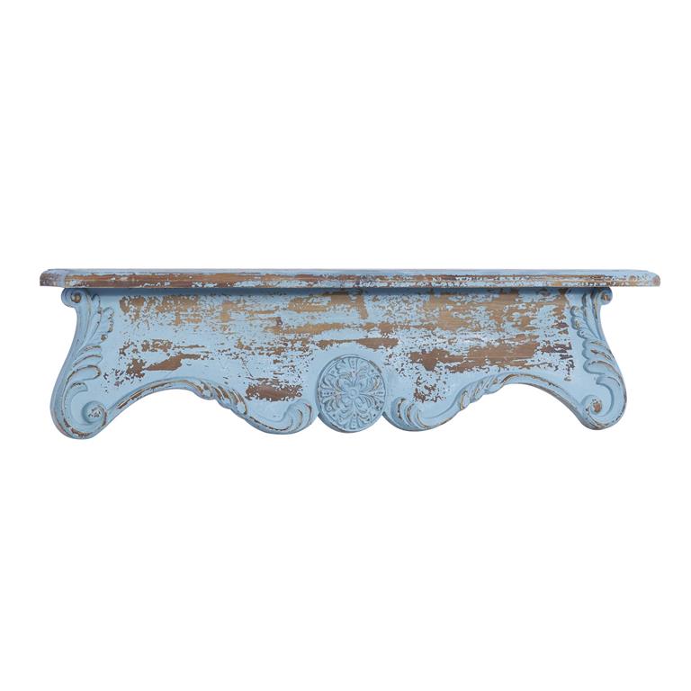 BLUE WOOD SCROLL 1 SHELF WALL SHELF