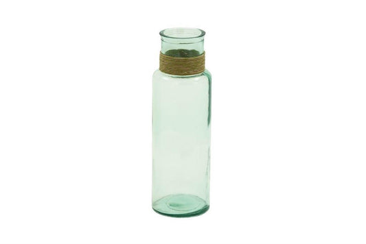 CLEAR RECYCLED GLASS SPANISH VASE WITH RATTAN DETAIL