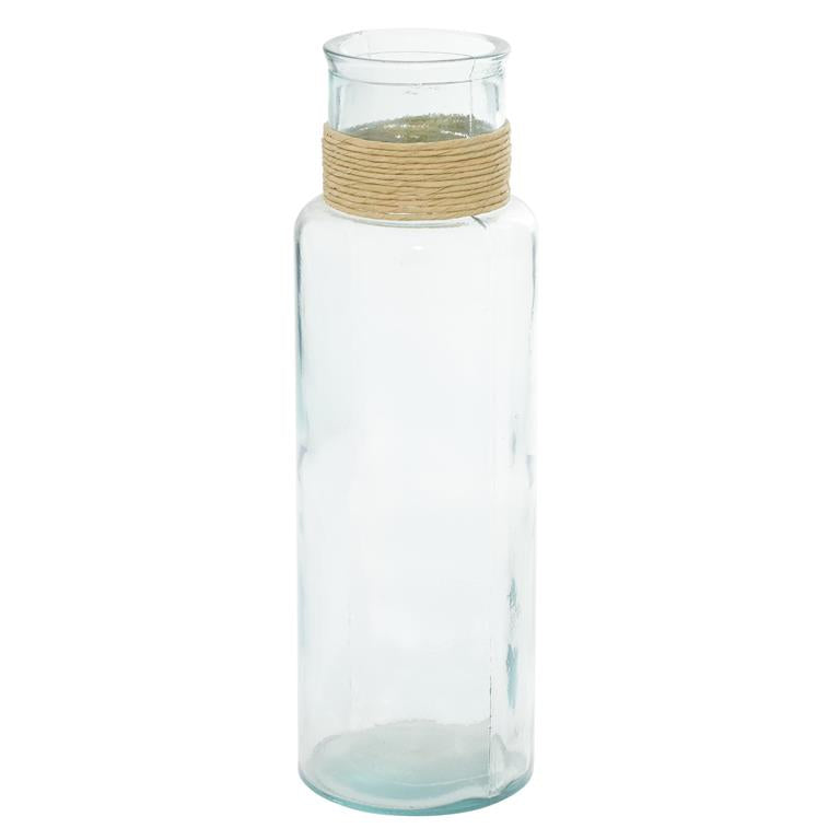 CLEAR RECYCLED GLASS SPANISH VASE WITH RATTAN DETAIL