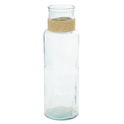 CLEAR RECYCLED GLASS SPANISH VASE WITH RATTAN DETAIL