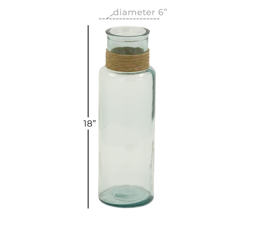 CLEAR RECYCLED GLASS SPANISH VASE WITH RATTAN DETAIL