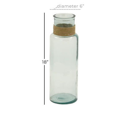 CLEAR RECYCLED GLASS SPANISH VASE WITH RATTAN DETAIL