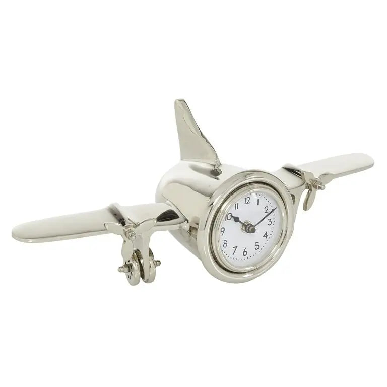 Silver Metal Contemporary Airplane Clock