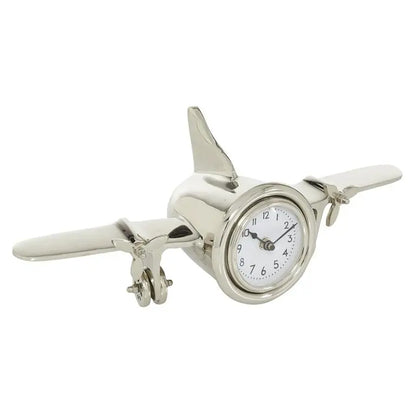 Silver Metal Contemporary Airplane Clock