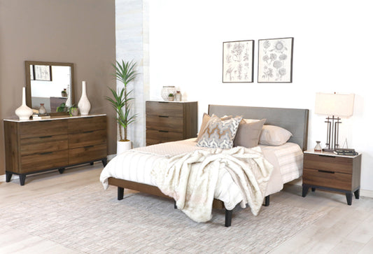 Mays Upholstered Bedroom Set Walnut Brown And Grey