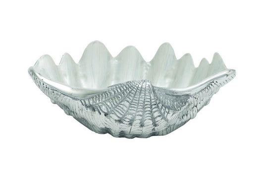 WHITE ALUMINUM SEA LIFE SHELL SERVING BOWL WITH ENAMEL INTERIOR