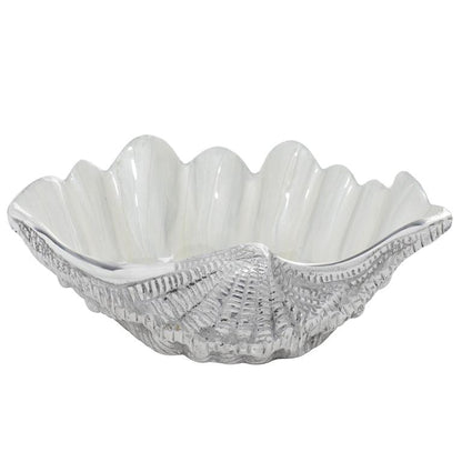 WHITE ALUMINUM SEA LIFE SHELL SERVING BOWL WITH ENAMEL INTERIOR