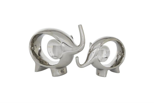 SILVER PORCELAIN ELEPHANT SCULPTURE