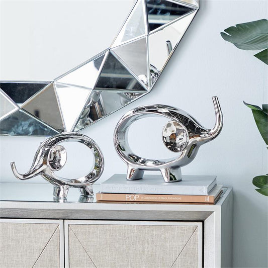 SILVER PORCELAIN ELEPHANT SCULPTURE