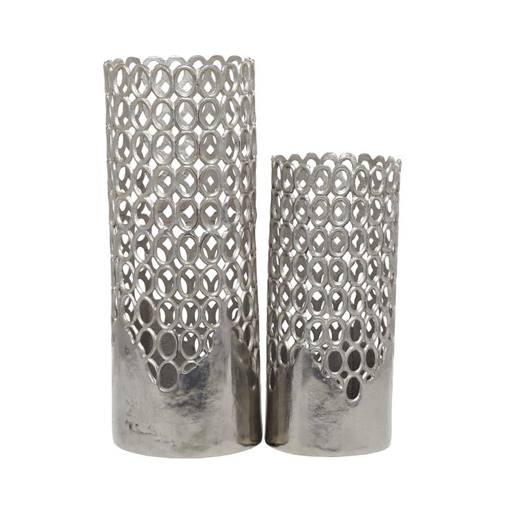 SILVER ALUMINUM GEOMETRIC VASE