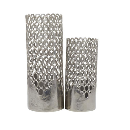 SILVER ALUMINUM GEOMETRIC VASE