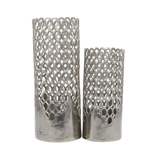 SILVER ALUMINUM GEOMETRIC VASE