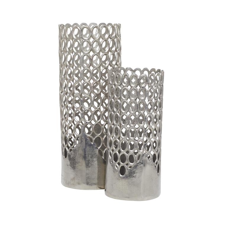 SILVER ALUMINUM GEOMETRIC VASE