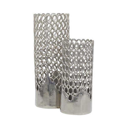 SILVER ALUMINUM GEOMETRIC VASE