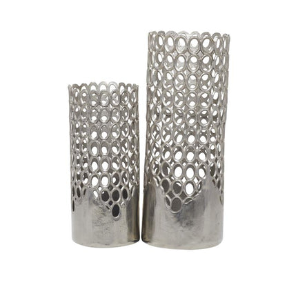SILVER ALUMINUM GEOMETRIC VASE