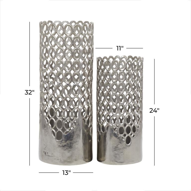 SILVER ALUMINUM GEOMETRIC VASE