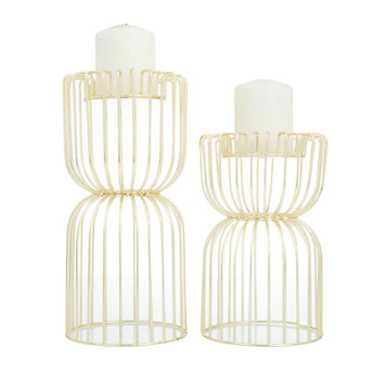 COSMOLIVING BY COSMOPOLITAN GOLD METAL PILLAR CANDLE HOLDER,