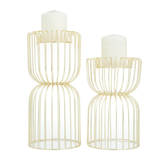 COSMOLIVING BY COSMOPOLITAN GOLD METAL PILLAR CANDLE HOLDER,