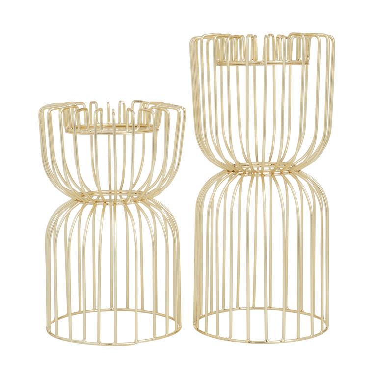 COSMOLIVING BY COSMOPOLITAN GOLD METAL PILLAR CANDLE HOLDER,