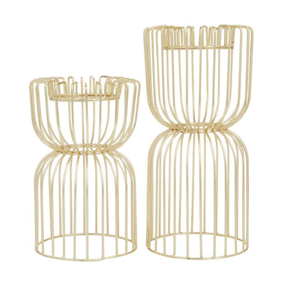 COSMOLIVING BY COSMOPOLITAN GOLD METAL PILLAR CANDLE HOLDER,