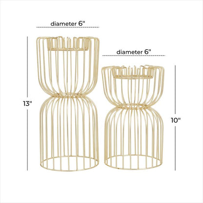 COSMOLIVING BY COSMOPOLITAN GOLD METAL PILLAR CANDLE HOLDER,