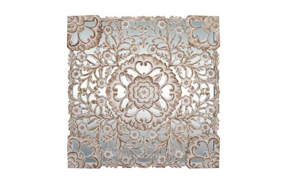 WHITE WOOD TRADITIONAL MIRRORED FLORAL WALL DECOR