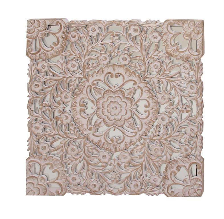 WHITE WOOD TRADITIONAL MIRRORED FLORAL WALL DECOR