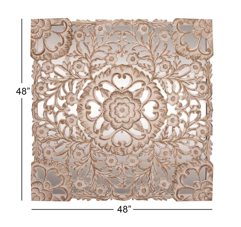 WHITE WOOD TRADITIONAL MIRRORED FLORAL WALL DECOR