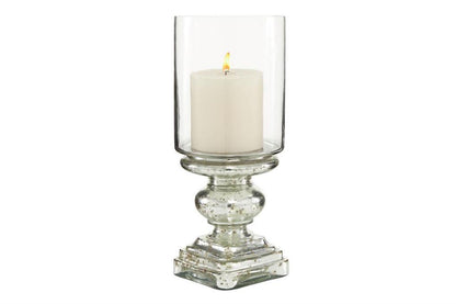 HURRICANE LAMP WITH FAUX MERCURY GLASS FINISH