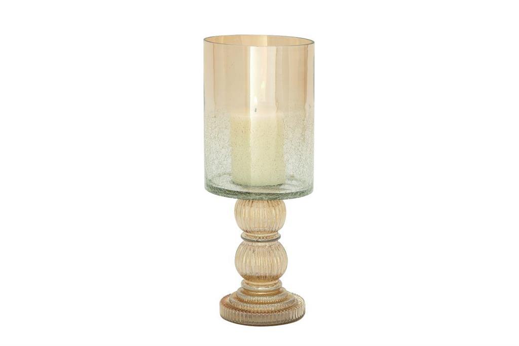 GOLD GLASS HANDMADE TURNED STYLE PILLAR HURRICANE LAMP WITH FAUX MERCURY GLASS FINISH,