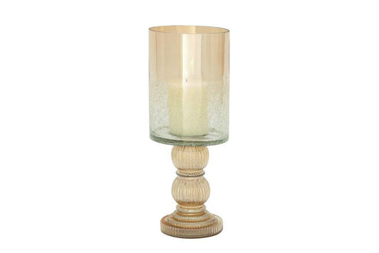 GOLD GLASS HANDMADE TURNED STYLE PILLAR HURRICANE LAMP WITH FAUX MERCURY GLASS FINISH,