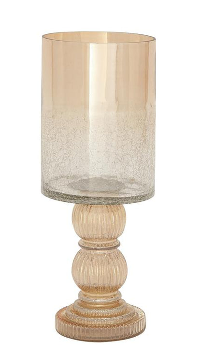 GOLD GLASS HANDMADE TURNED STYLE PILLAR HURRICANE LAMP WITH FAUX MERCURY GLASS FINISH,