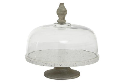 WHITE GLASS AND METAL CONTEMPORARY CAKE STAND WITH CLOCHE