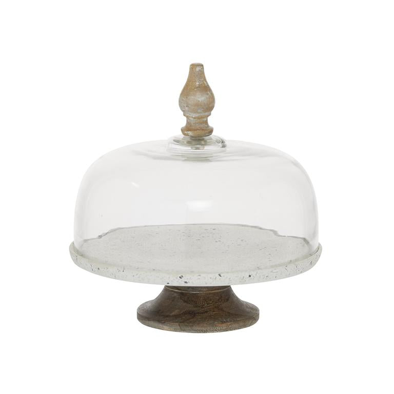 WHITE GLASS AND METAL CONTEMPORARY CAKE STAND WITH CLOCHE