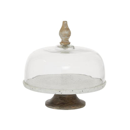WHITE GLASS AND METAL CONTEMPORARY CAKE STAND WITH CLOCHE