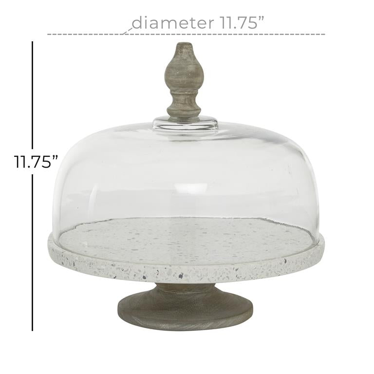 WHITE GLASS AND METAL CONTEMPORARY CAKE STAND WITH CLOCHE