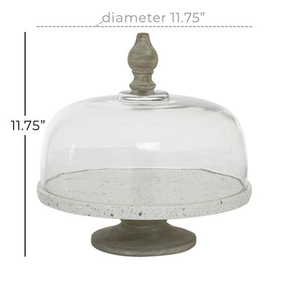 WHITE GLASS AND METAL CONTEMPORARY CAKE STAND WITH CLOCHE