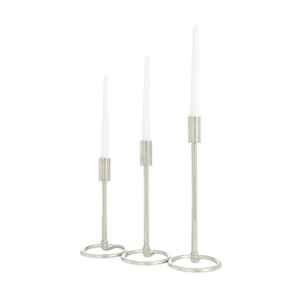 SILVER ALUMINUM TAPERED CANDLE HOLDER WITH RING BASES,