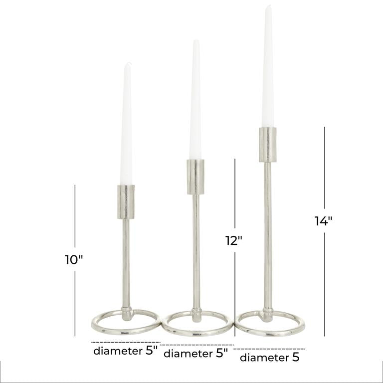 SILVER ALUMINUM TAPERED CANDLE HOLDER WITH RING BASES,