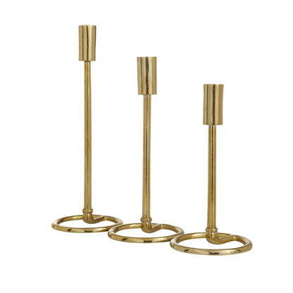 GOLD ALUMINUM TAPERED CANDLE HOLDER WITH RING BASES