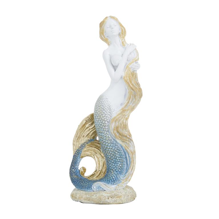 MULTI COLORED POLYSTONE TRADITIONAL MERMAID SCULPTURE