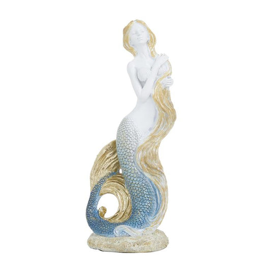 MULTI COLORED POLYSTONE TRADITIONAL MERMAID SCULPTURE