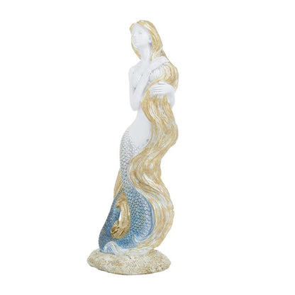 MULTI COLORED POLYSTONE TRADITIONAL MERMAID SCULPTURE