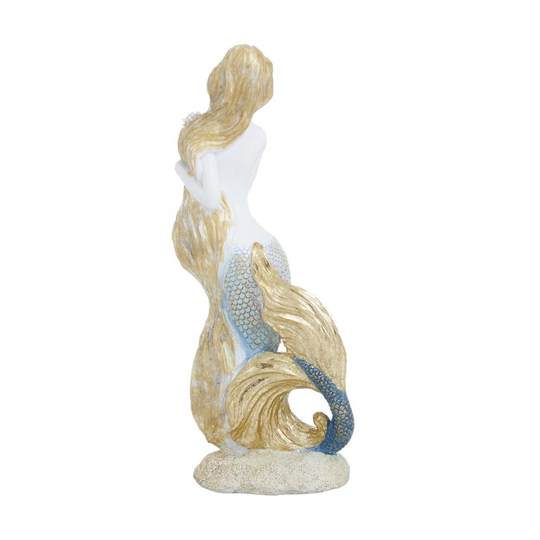 MULTI COLORED POLYSTONE TRADITIONAL MERMAID SCULPTURE